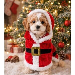 Pet Shoppe Santa outfit puppy dog XS small hooded fits 12-19 Lbs new Christmas